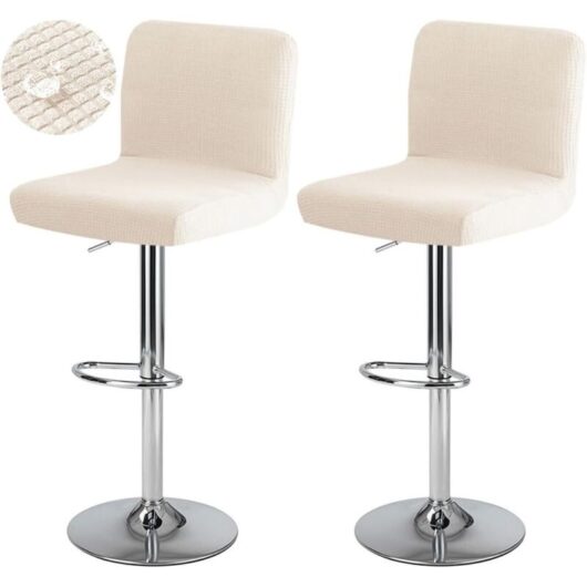 CCYKXA Bar Stool Cover with Backrest, Waterproof, Stretchable Bar Chair Cover, Washable Swivel Dining Chair Cover, 2 Pieces, Beige