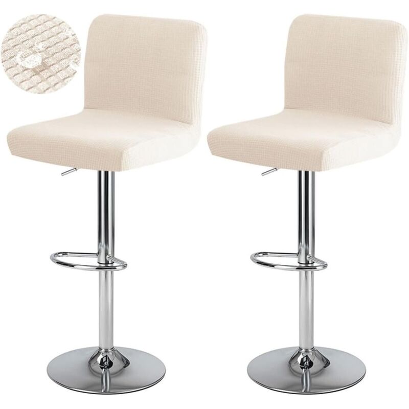 CCYKXA Bar Stool Cover with Backrest, Waterproof, Stretchable Bar Chair Cover, Washable Swivel Dining Chair Cover, 2 Pieces, Beige