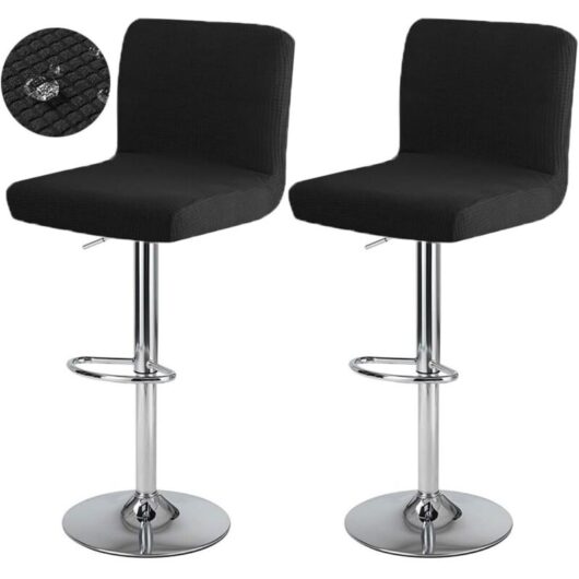 CCYKXA Bar Stool Cover with Backrest, Waterproof, Stretchable Bar Chair Cover, Washable Swivel Dining Chair Cover, 2 Pieces, Black