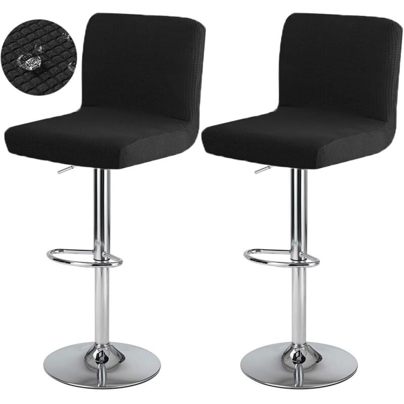 CCYKXA Bar Stool Cover with Backrest, Waterproof, Stretchable Bar Chair Cover, Washable Swivel Dining Chair Cover, 2 Pieces, Black