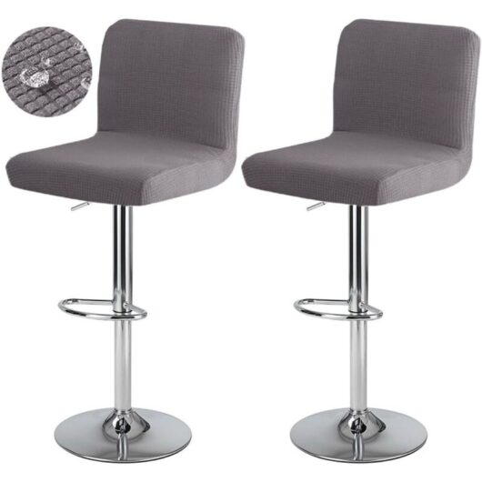 CCYKXA Bar Stool Cover with Backrest, Waterproof, Stretchable Bar Chair Cover, Washable Swivel Dining Chair Cover, 2 Pieces, Dark Grey