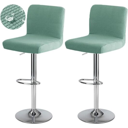 CCYKXA Bar Stool Cover with Waterproof Backrest, Stretchable Bar Chair Cover, Washable Swivel Dining Chair Cover, 2 Pieces, Green
