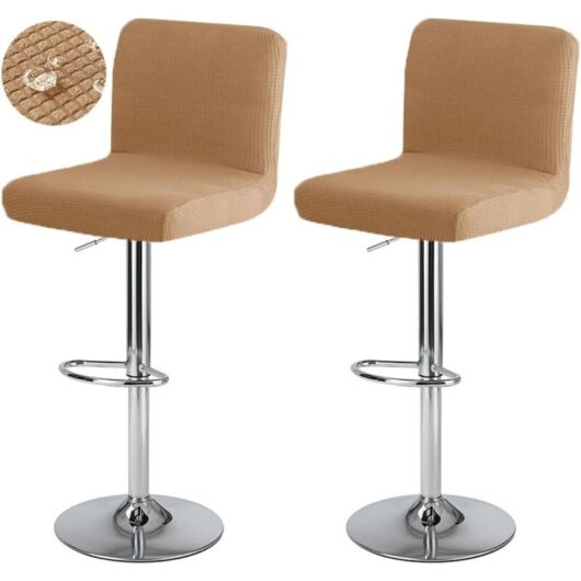 CCYKXA Bar Stool Cover with Waterproof Backrest, Stretchable Bar Chair Cover, Washable Swivel Dining Chair Cover, 2 Pieces, Khaki