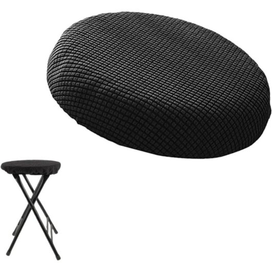 CCYKXA Washable Elastic Stool Cover, Round Stretchable Chair Cushion Cover for Office, Dining Room, Bar, Wedding (Black)