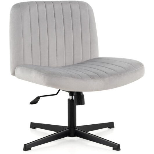 COSTWAY Armless Cross Legged Desk Chair with Wide Seat Grey