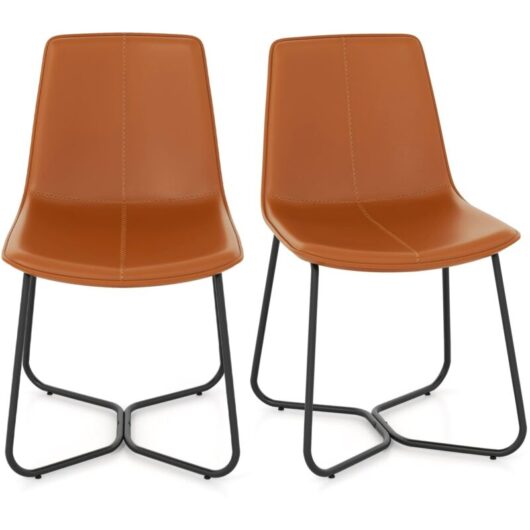 COSTWAY Dining Chair Set of 2 Faux Leather Upholstered Kitchen Side Chair