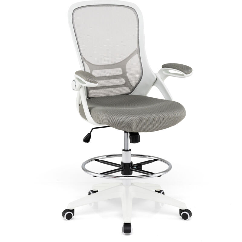 COSTWAY Ergonomic Mid-Back Tall Drafting Chair Swivel Task Chair-White