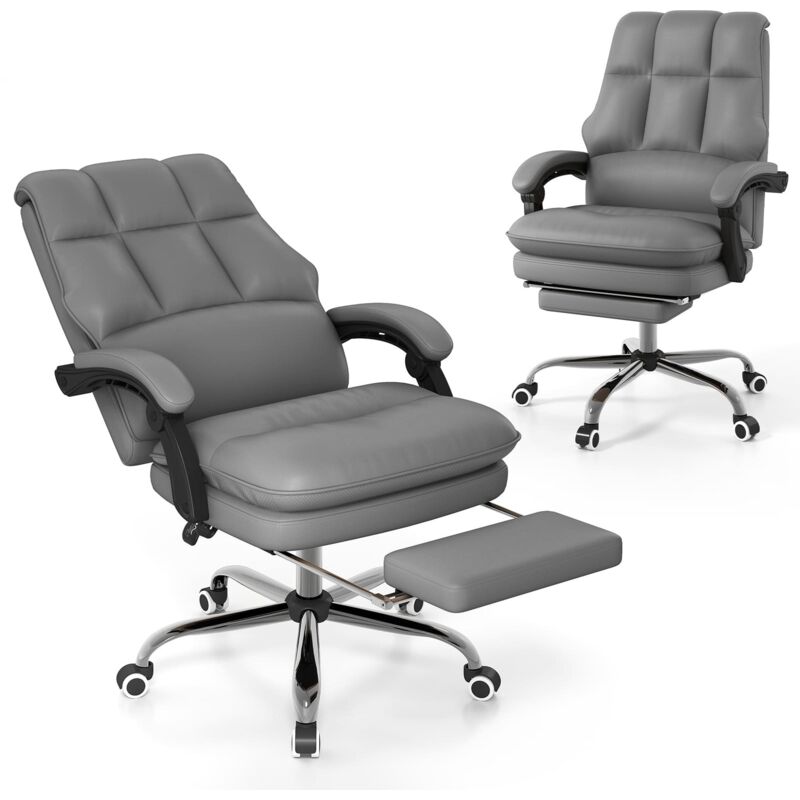 COSTWAY Ergonomic Office Chair PU Leather Computer Chair w/Swivel Seat-Gray