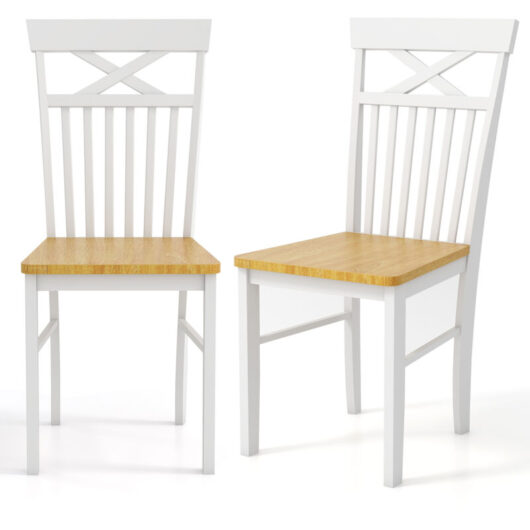 COSTWAY Farmhouse Dining Chair Set of 2 Wooden Kitchen Chair w/Rubber Wood Frame