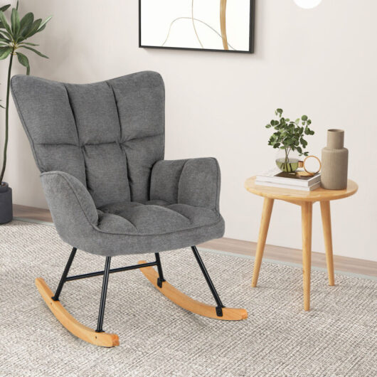 COSTWAY Linen Nursery Rocking Chair Modern Rocking Accent Chair Glider Rocker Armchair