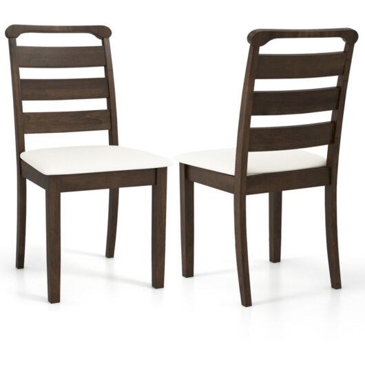 COSTWAY Modern Dining Chair Set of 2 Upholstered Farmhouse Chairs-Walnut