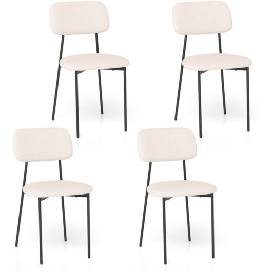 COSTWAY Modern Dining Chair Set of 4 Linen Fabric Upholstered Chairs Beige