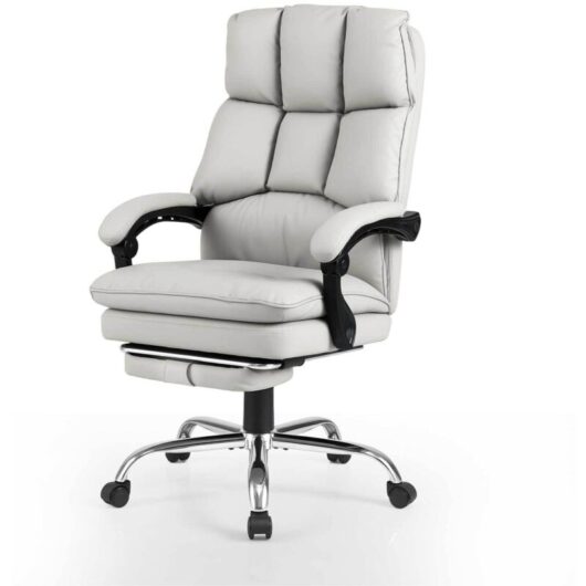 COSTWAY Office Desk Chair Ergonomic Padded Reclining Chair w/ Footrest-White