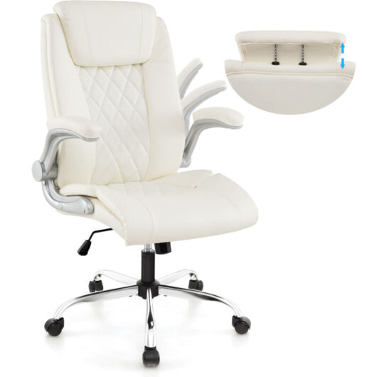 COSTWAY PU Leather Office Chair Height Adjustable Executive Chair-Beige