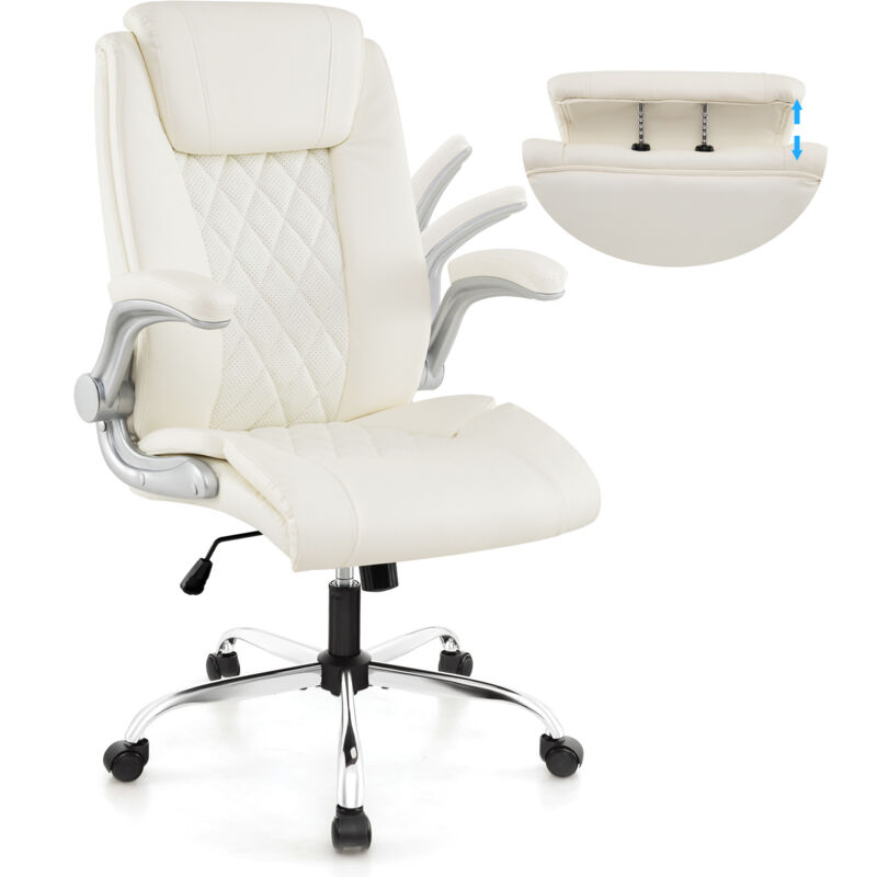 COSTWAY PU Leather Office Chair Height Adjustable Executive Chair-Beige