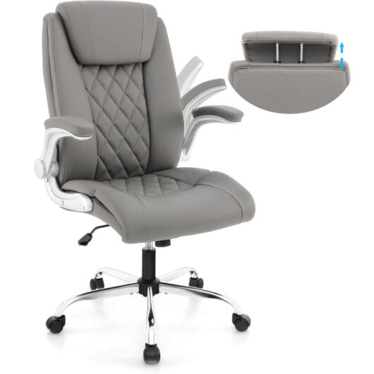 COSTWAY PU Leather Office Chair Height Adjustable Executive Chair-Grey