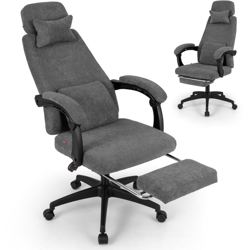 COSTWAY Reclining Home Office Chair Chenille Fabric Upholstered Chair-Gray