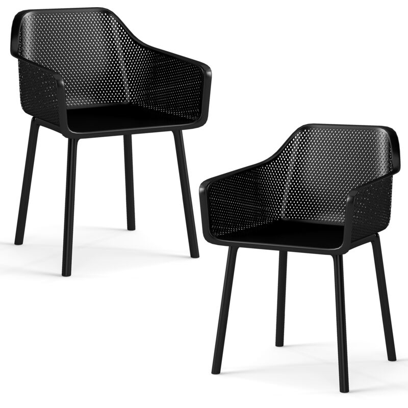 COSTWAY Set of 2 Modern Plastic Dining Chairs with Wide Seat- Black