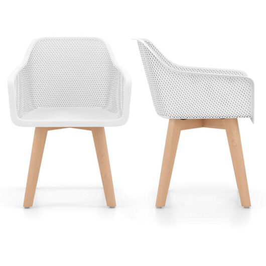 COSTWAY Set of 2 Modern Plastic Dining Chairs with Wood Legs-White