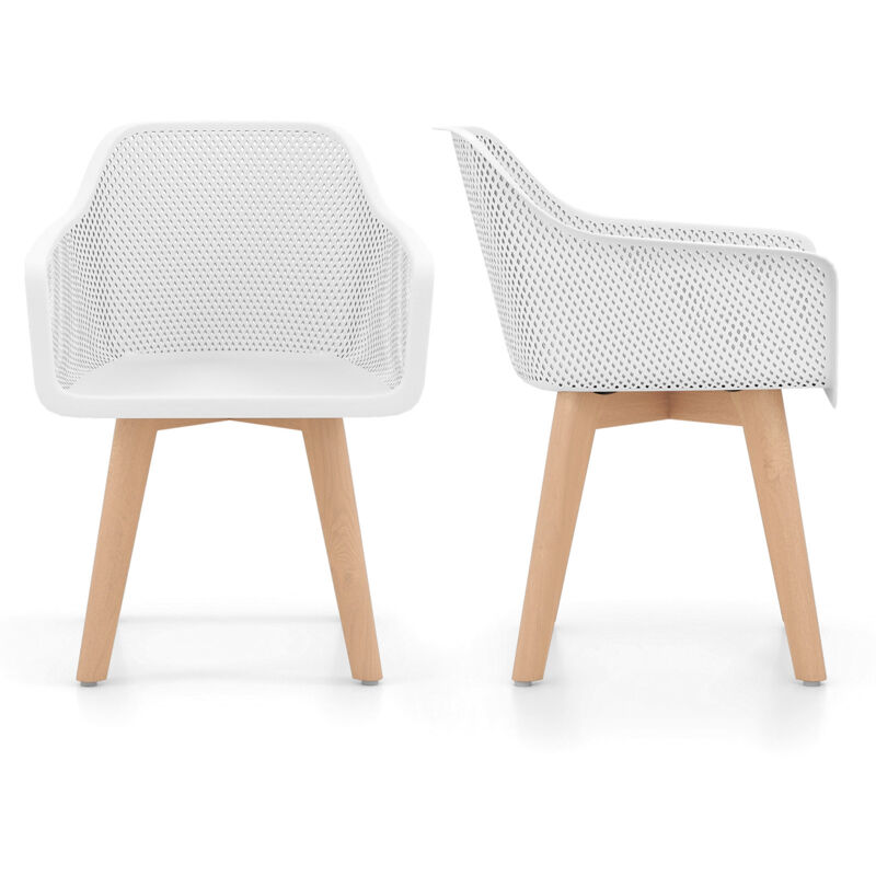 COSTWAY Set of 2 Modern Plastic Dining Chairs with Wood Legs-White