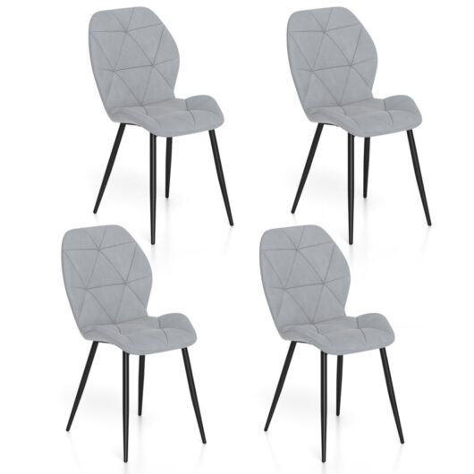 COSTWAY Upholstered Dining Chair Set of 4 Modern Kitchen Chair-Grey