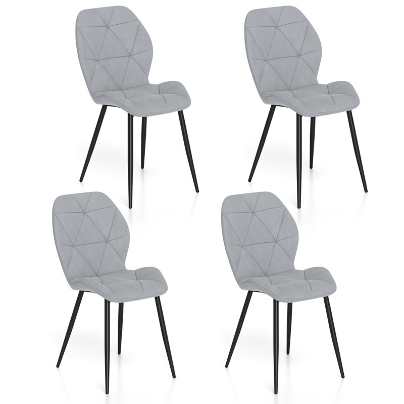 COSTWAY Upholstered Dining Chair Set of 4 Modern Kitchen Chair-Grey