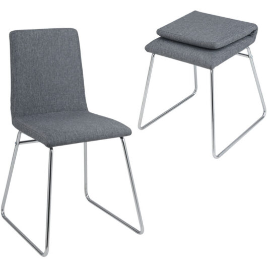 COSTWAY Upholstered Dining Chairs Set of 2 Kitchen Dinner Chairs-Grey
