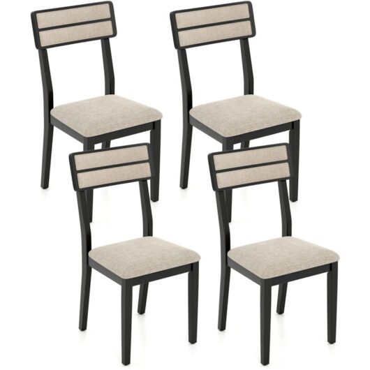 COSTWAY Upholstered Kitchen Chairs Modern Dining Chairs Set of 4-Black