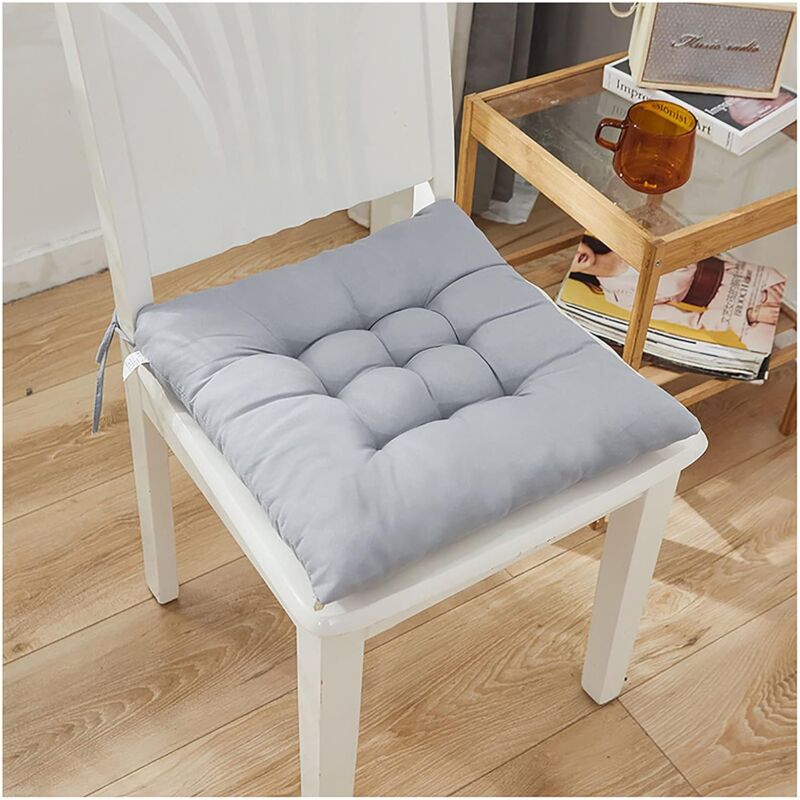 Chair Cushion, 40 x 40 cm, with Straps, Indoor and Outdoor Seat Cushion Square Pillow 5 cm Thick for Home Dining Room Car Auto Multicolor-Silver Gray