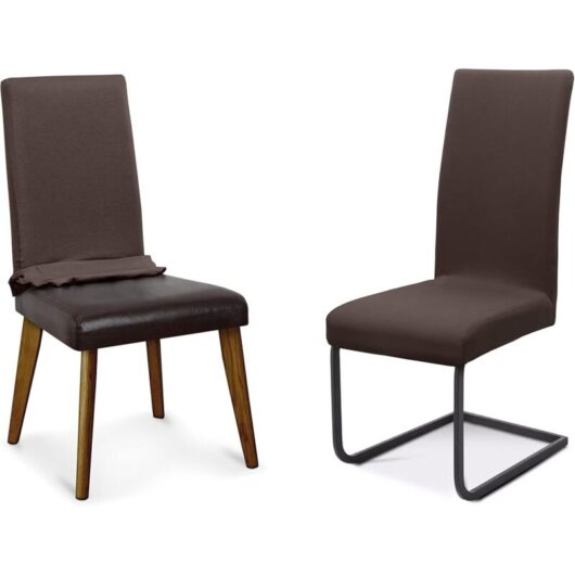 Chair cover sets, elastic stretch jersey cotton seat cover for chairs - set of 2, color: dark brown