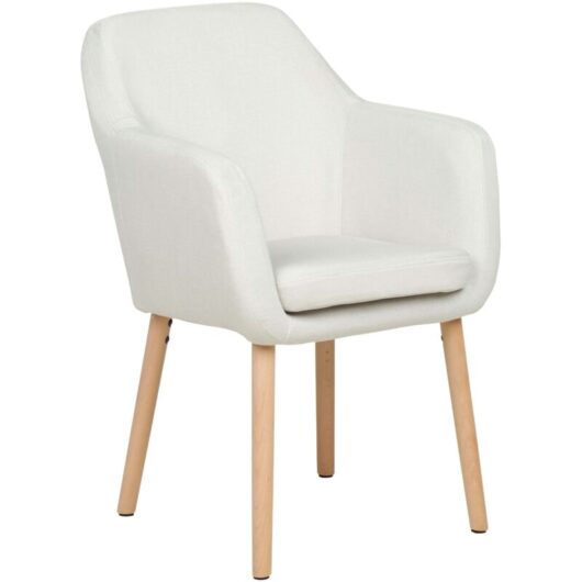 Classic Dining Chair Upholstered Velvet Fabric with Armrests Wooden Legs White Yorkville