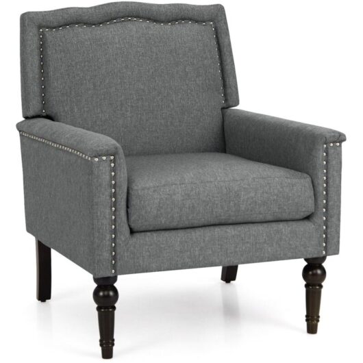 Costway - Mid-century Modern Armchair Linen Fabric Upholstered Accent Chair