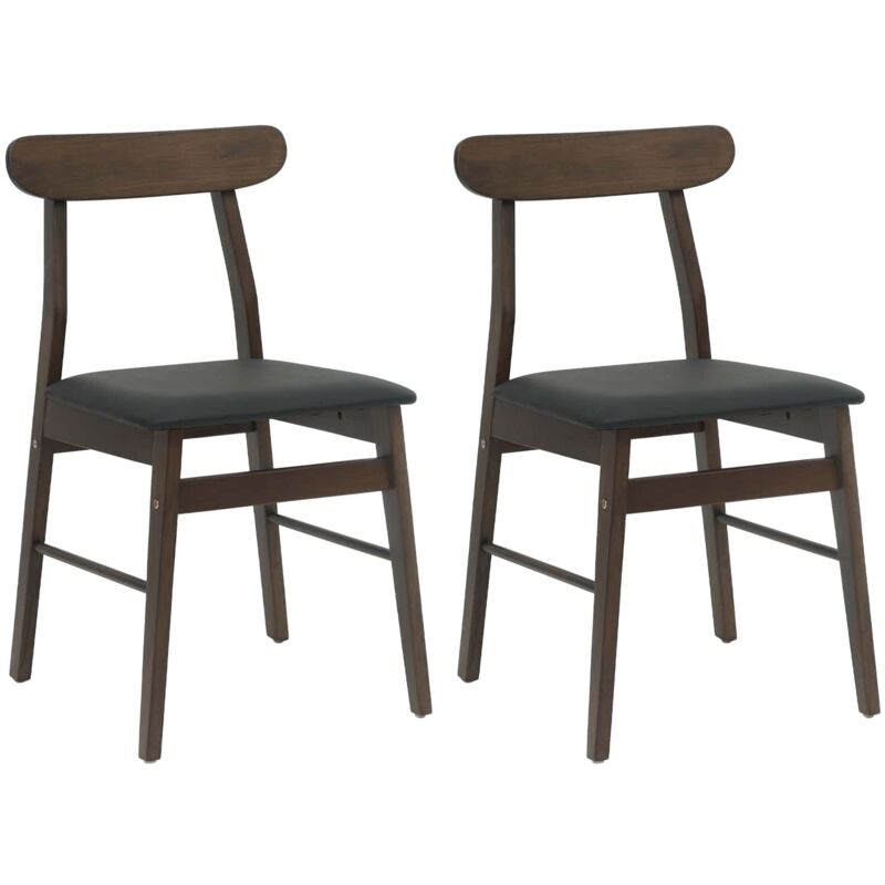 Dining Chair 2 pcs Dark Brown and Black Solid Rubber Wood vidaXL