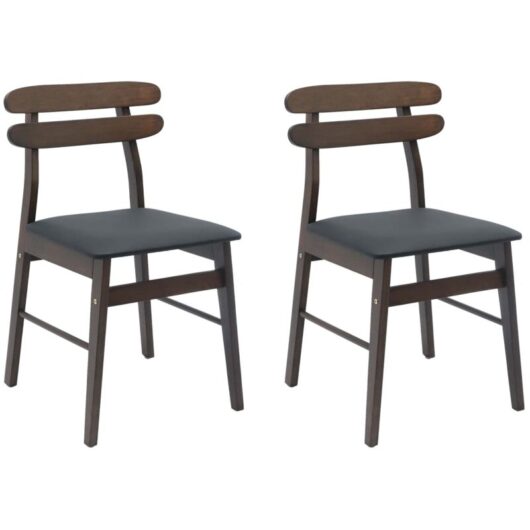 Dining Chair 2 pcs Light Brown and Black Solid Rubber Wood vidaXL
