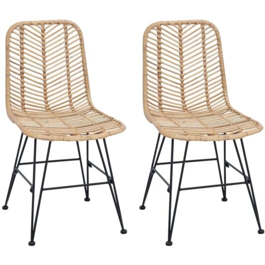Dining Chair 2 pcs Natural 44 x 47 x 85 cm Rattan and Iron vidaXL
