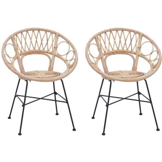 Dining Chair 2 pcs Natural 49 x 51 x 81 cm Rattan and Iron vidaXL