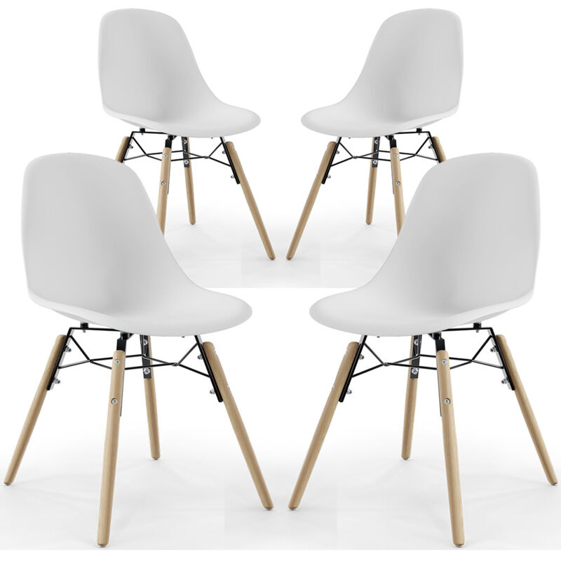 Dining Chair - Scandinavian Design - Wooden Legs - Pack of 4 - Skögur White