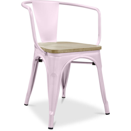 Dining Chair with Armrests - Wood and Steel - Stylix
