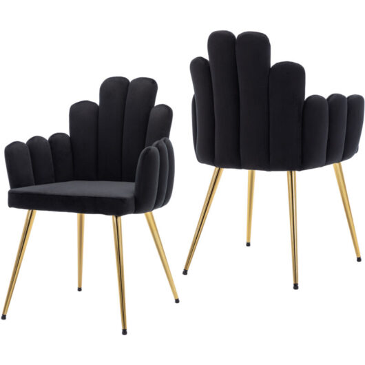 Dining Chairs 2Pcs in Velvet Kitchen Chairs with Special Designed Backrest for Living Room Restaurant Cafe, Black, Wahson