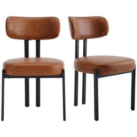 Dining Chairs 2Pcs in pu Leather Upholstered Modern Kitchen Chairs with Metal Legs for Living Room Rastaurant Cafe, Brown, Wahson