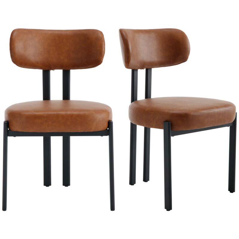 Dining Chairs 2Pcs in pu Leather Upholstered Modern Kitchen Chairs with Metal Legs for Living Room Rastaurant Cafe, Brown, Wahson