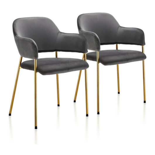 Dining Chairs 2X Velvet Upholstered Luxurious Reception Chairs with Backrests, Kitchen Chairs for Dining Room Living Room, Grey