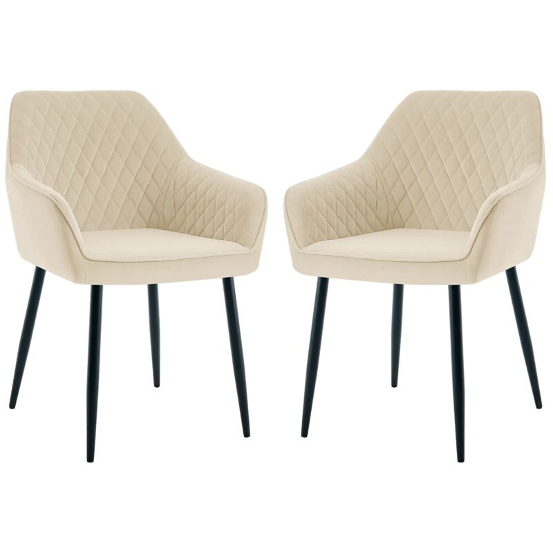 Dining Chairs 2pcs Velvet Kitchen Chairs Upholstered Seat with Backrest and Armrest Office chair, Beige