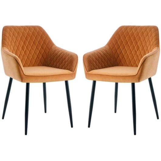 Dining Chairs 2pcs Velvet Kitchen Chairs Upholstered Seat with Backrest and Armrest Office chair, Orange