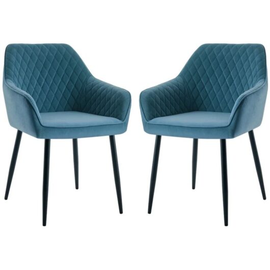 Dining Chairs 2pcs Velvet Kitchen Chairs Upholstered Seat with Backrest and Armrest Office chair, Teal