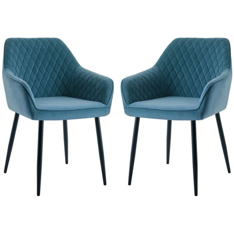 Dining Chairs 2pcs Velvet Kitchen Chairs Upholstered Seat with Backrest and Armrest Office chair, Teal