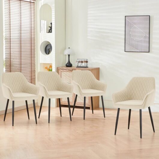 Dining Chairs 4pcs Velvet Kitchen Chairs Upholstered Seat with Backrest and Armrest Office chair, Beige