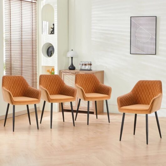 Dining Chairs 4pcs Velvet Kitchen Chairs Upholstered Seat with Backrest and Armrest Office chair, Orange