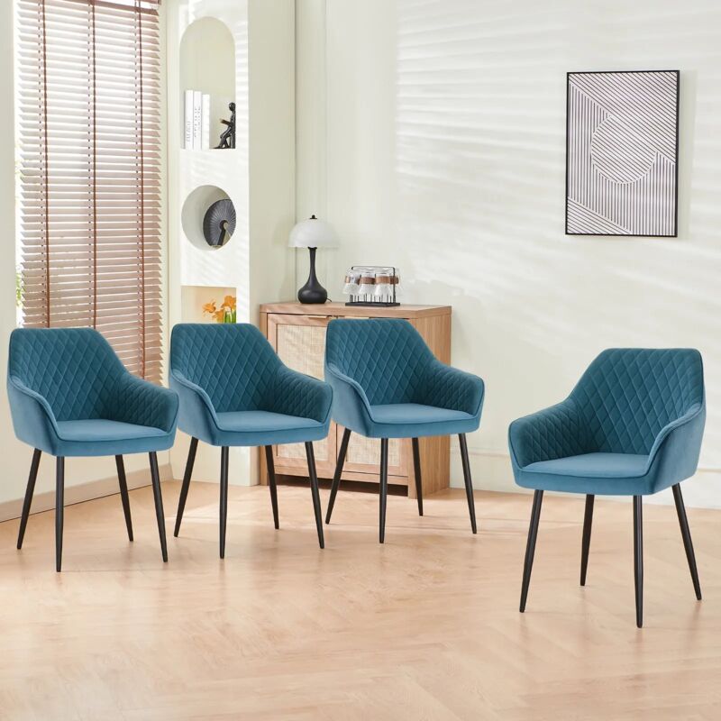 Dining Chairs 4pcs Velvet Kitchen Chairs Upholstered Seat with Backrest and Armrest Office chair, Teal