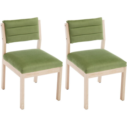 Dining Chairs Set of 2 Upholstered in Velvet Mid-century Chairs Comfortable Padded with Wood Legs for Home Kitchen, Green, Wahson